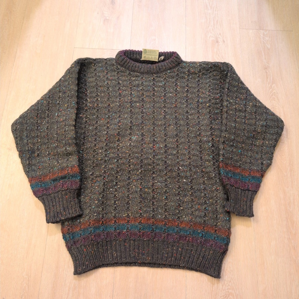 VTG Gaeltarra Women's Small 36" Wool Cable Knit Sweater Ireland Speckle